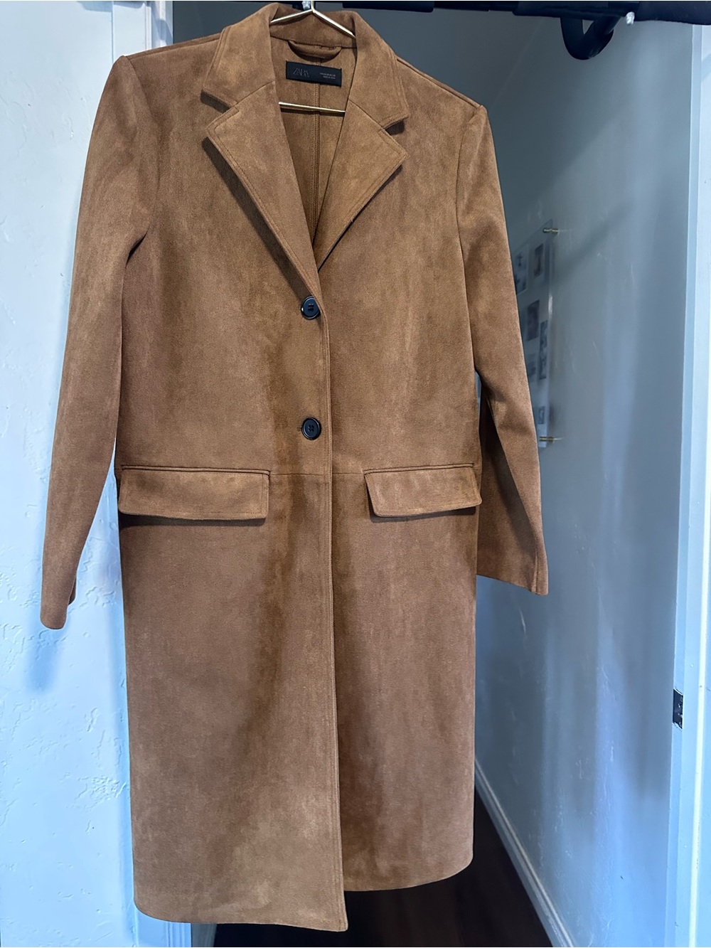Zara Brown Suede Long Single-Breasted Trench Coat